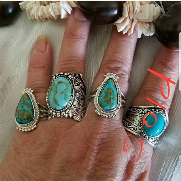 🍷 3 TURQUOISE RINGS - Picture 2 of 7